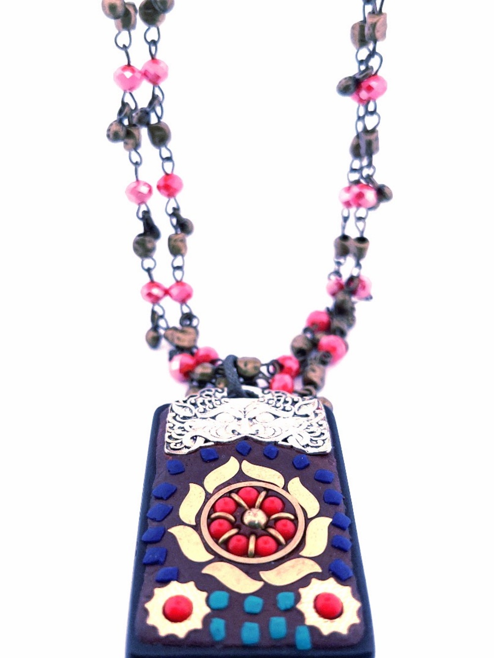 Handcrafted Blue and Pink Pendant Necklace - Artisan Women’s Jewelry